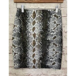 Missguided Vegan Snakeskin Reptile Faux Leather Pencil Skirt Khaki Black Size 4
